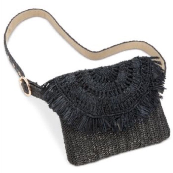 NWT INC Black Straw Fringe Purse Bag Belt - Picture 7 of 7